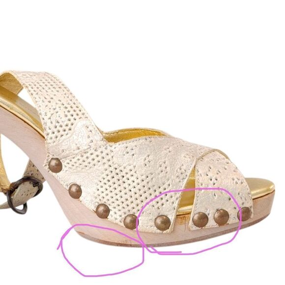 CYNTHIA VINCENT Studded Lace-Leather Sling-backs in Lavender & Gold Size 9 - Picture 9 of 9